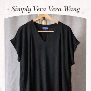 Simply Vera Vera Wang Black Textured Blouse – Women’s Medium Flowy V-Neck Top
